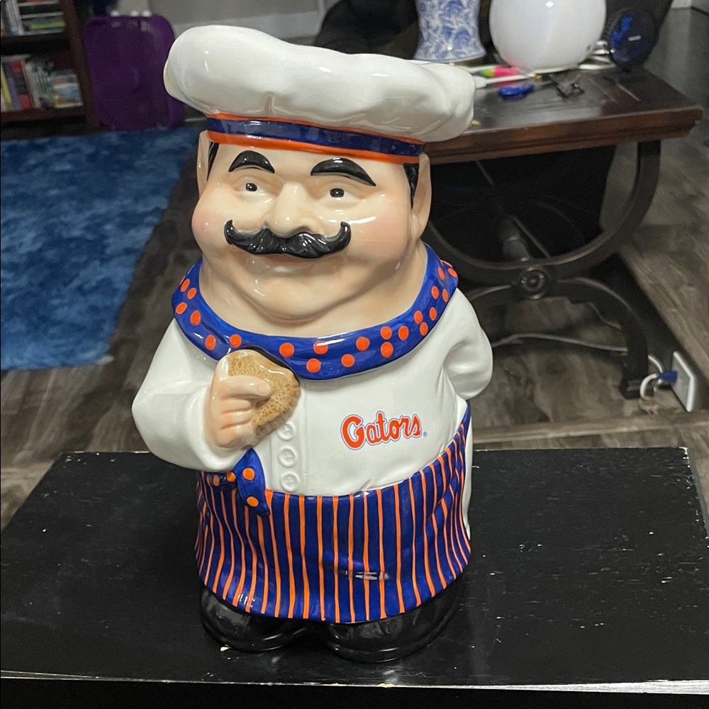 Chef Cookie Jar - Gator’s White Orange and Blue.
